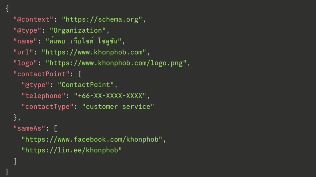 ตัวอย่าง organization schema สำหรับธุรกิจบริการ