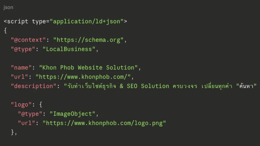 ตัวอย่าง schema markup